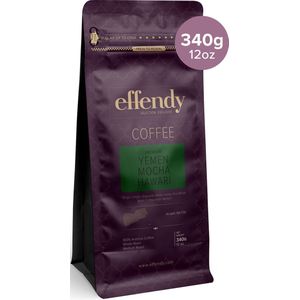 YEMEN MOCHA HAWARI - 340 gr - GR1 - Vers Gebrande Koffiebonen - Effendy 100 % Premium Collection - Gecertificeerde Graad 1 - Single Origin - Medium Roast - 100% Arabica - Grote Stijlvolle Hersluitbare Koffiezak (12oz) - Introductieprijs (Q4 2023)