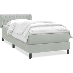 vidaXL - Boxspring - met - matras - fluweel - lichtgrijs - 90x210 - cm