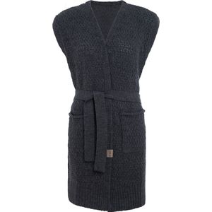 Knit Factory Luna Gebreide Gilet - Gebreid vest zonder mouwen - Mouwloos dames vest - Mouwloze donkergrijze cardigan - Antraciet - 36/38