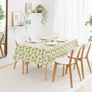 White Oilcloth Tablecloth - Juicy Lemons Print 250x140cm Rectangle - Wipable Fruit Pattern Vinyl Waterproof - 98x55 Plastic