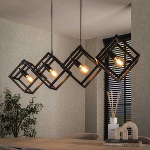LifestyleFurn Hanglamp Rift - 4-lamps - Kubus - Charcoal