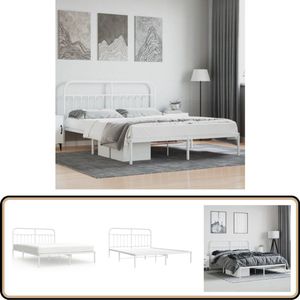 vidaXL Bedframe - Met Hoofdbord - Metaal Wit - 160x200 cm Robuust Bedframe - Metalen Bedframe - Houten Bedframe - Boxspring Bed - Tweepersoons Bed