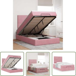 The Living Store Ottoman bed met matrassen 120x200cm fluweel roze - Ottoman Bed - Boxspring Bed - Tweepersoonsbed - Roos Kleurtone Bed - Velvet Bed
