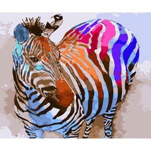 Schilderenopnummers.com® - Schilderen op nummer volwassenen - Colourful Zebra - 50x40 cm - Paint by numbers