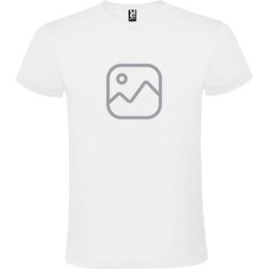 Wit  T shirt met  "" Geen foto icon "" print Zilver size M