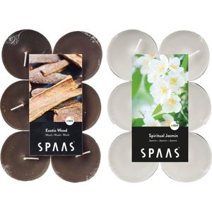 Candles by Spaas geurkaarsen - 24x stuks in 2 geuren Jasmin en Exotic wood