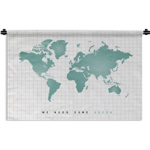 Wandkleed Eigen Wereldkaarten - Wereldkaart Groen - Mintgroen - Modern - Wandkleed katoen 90x60 cm - Wandtapijt met foto
