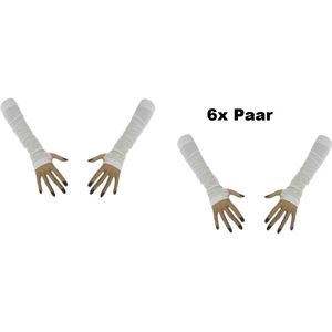6x Paar Gala vingerloze handschoenen wit 32cm - Huwelijk - Gala thema feest bruiloft party festival handschoen