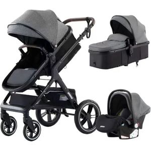 X-Qlusive Kinderwagen 3 in 1 - Wandelwagen - Incl Maxi Cosi - Reiswieg - Buggyzit - Complete set - Inklapbaar - Grijs/Zwart