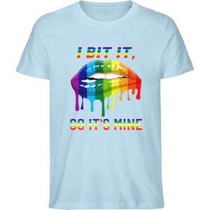 T Shirt Heren en Dames - Pride Mond - Regenboog Kleuren - Blauw - M