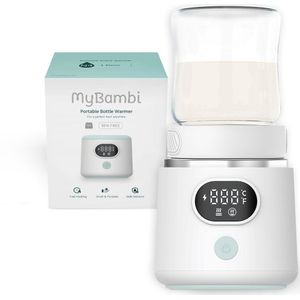 MyBambi® Baby Flessenwarmer - BabyCare - Flessenwarmer Onderweg - Draagbaar - Oplaadbaar - Draadloos - 4 Temperatuurstanden - 3 Adapters - Geschikt voor Dr Brown, Philips Avent, Difrax, Etos en meer!