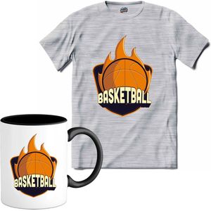 Basketball | Basketbal - Sport - Basketball - T-Shirt met mok - Unisex - Donker Grijs - Gemêleerd - Maat S