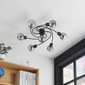 Lindby - plafondlamp - 7 lichts - Glas, ijzer - H: 18 cm - E14 - zwart, rook