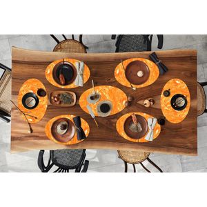 Placemats ovaal - Onderleggers - Ovale placemats - Oranje - Marmer print - Verf - 10 stuks