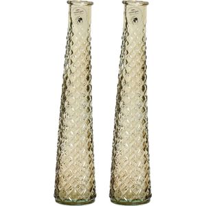 Decoris bloemenvazen gerecycled glas - set 2x - D7 x H32 cm - beige