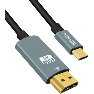 USB-C naar HDMI 2.0 Ultra HD 4K, Full HD/3D Hoge Snelheidskabel 2m iHower Zwart