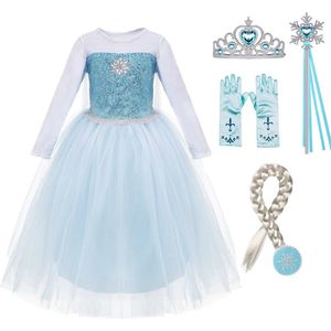 Prinsessenjurk meisje - Elsa jurk - Het Betere Merk - Prinsessenkroon - 92/98(100) - Toverstaf - Prinsessenhandschoenen - Haarvlecht - Prinsessen speelgoed - Kleed - Carnavalskleding meisje