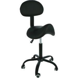 Alora zadelkruk met rugleuning zwart - verstelbaar in hoogte - ergonomisch - krukje - werkkruk - kapperskruk - ergonomische zadelkruk op wielen