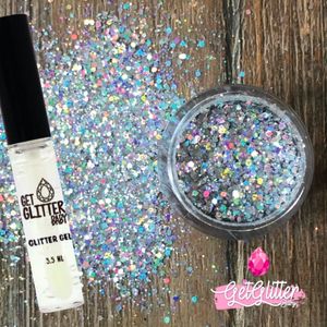 GetGlitterBaby® - Biologische / Biologisch afbreekbare Zilveren Poeder Festival Glitters voor Lichaam en Gezicht Jewels / Biodegradable Face Body Glittergel - Zilver en Glitter Gel HuidLijm