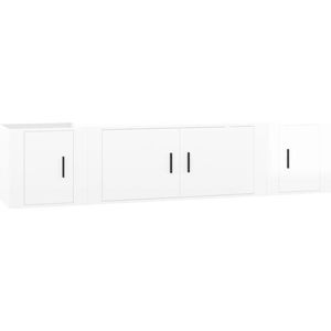 vidaXL - 3-delige - Tv-meubelset - bewerkt - hout - hoogglans - wit