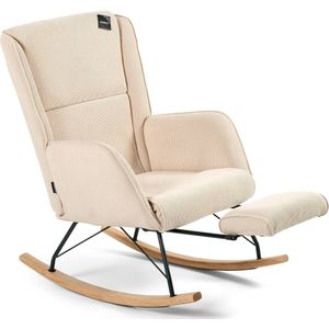 Aemely - Relax - Schommelstoel - Beige Ribstof - Blank Hout