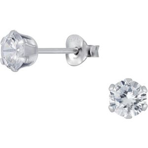 Joy|S - Zilveren ronde oorbellen - 5 mm - zirkonia wit