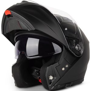 VINZ Valetta Systeemhelm met Zonnevizier | Helm voor Motor Scooter Brommer | Motorhelm Opklapbaar | Pinlock voorbereid vizier - Mat Zwart