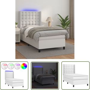 The Living Store Bed - Boxspring 193x93x118/128 cm - Kunstleer - LED
