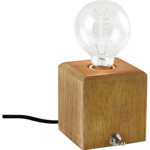 QUVIO Tafellamp Scandinavisch - Lampen - Leeslamp - Nachtkastlamp - Verlichting - Tafellamp slaapkamer - Tafellampen - Bedlamp - Met 1 lichtpunt - E27 - Voor binnen - Hout - 9,5 x 9,5 x 10 cm - Bruin