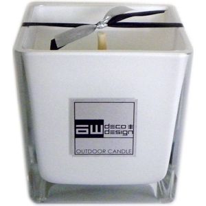 Deco & Design Outdoor Candle - Buitenkaars in glaspot - Luxueuze tuinkaars - wit - vierkant 12x12cm - 30 branduren