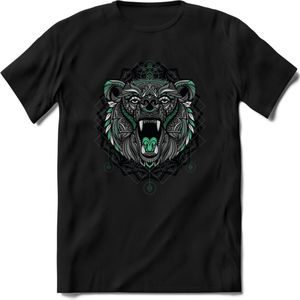 Beer - Dieren Mandala T-Shirt | Aqua | Grappig Verjaardag Zentangle Dierenkop Cadeau Shirt | Dames - Heren - Unisex | Wildlife Tshirt Kleding Kado | - Zwart - XL