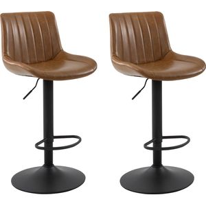 ACAZA Barkrukken - Barkruk - Barkrukken Set van 2 - Vintage Bruin - Verstelbare Hoogte 90-105 cm - Barstoelen - Barkrukken met Rugleuning - Barstoel - Voetsteun - Vintage