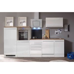 Goedkope keuken 290  cm - complete keuken met apparatuur Gabriel  - Wit/Wit - soft close - keramische kookplaat - vaatwasser - afzuigkap - oven  - spoelbak