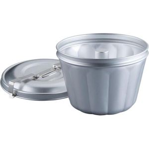 Puddingvorm - Waterbadvorm aluminium Ø 21 cm - pudding mal met deksel - tulband cakes en toetjes bakvorm - bak-creaties - zilver - 1 stuks puddingvorm