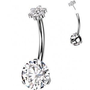 Navelpiercing titanium steen met bloem top