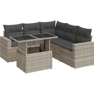 vidaXL - Loungeset - Lichtgrijs - Poly Rattan - 6-delige met Kussens