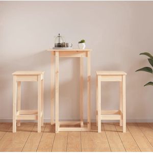The Living Store 3-delige Barset massief grenenhout - Bartafel - Houten Bartafel - Grenenhouten Bartafel - Barset - Eetkamerset