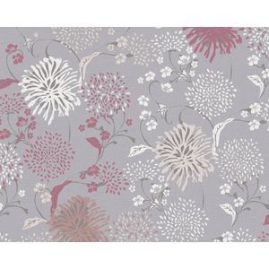 BLOEMEN EN PLANTEN BEHANG | Botanisch - grijs wit rood lila - A.S. Création House of Turnowsky