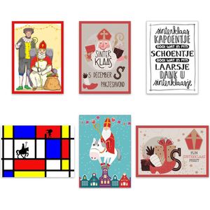 Set van 6 verschillende Sinterklaaskaarten - S25 - Wenskaarten zonder enveloppen - Leuke Post