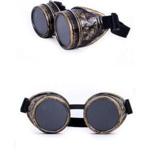 KIMU Goggles Steampunk Bril - Brons Montuur - Zonnebril Glazen - Goud Bronzen Motorbril Burning Man Rave Space Stofbril Zijkleppen Festival
