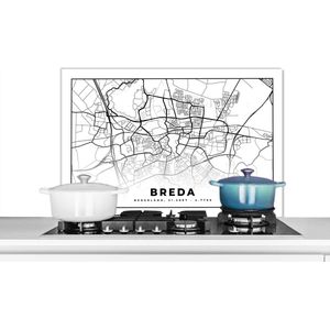 Spatscherm keuken 80x55 cm - Kookplaat achterwand Plattegrond - Breda - Nederland - Muurbeschermer - Spatwand fornuis - Hoogwaardig aluminium - Stadskaart