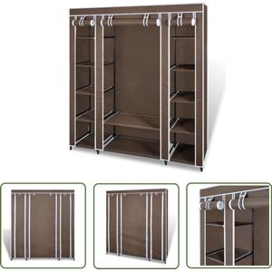vidaXL Kledingkast - 45x150x176 cm - Bruin - Met Vakken Draagbare Kast - Kledingkast - Opbergkast - Kast Bruin - Stofkast
