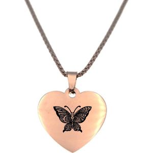 Ketting RVS - Hart - Rosegoud - Vlinder
