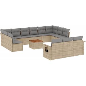 vidaXL Loungeset - 14-delig - Poly Rattan - Beige