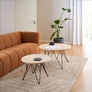 Giga Living - Bijzettafel Hermanson - Beige/Zwart - Travertin - 55x55x41,4cm