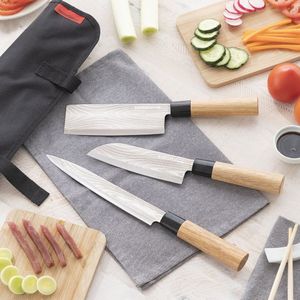 Japanse Messen - Damascus Mes - Japans Mes - 3 Delig - Messenset - Japanse Messenset - Non-Stick Ribbels - met Presentatiekoffer