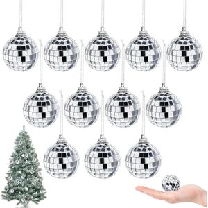 Mini-spiegelballen - Set van 12 stuks, 3 cm - Zilveren glitter - Voor familiefeest, kerst, bruiloft, disco en verjaardagsdecoratie met lichteffect