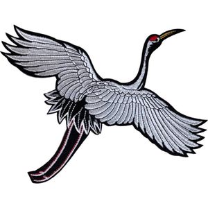 Kraanvogel Ibis Witte Reiger Strijk Embleem Patch 23.3 cm / 25 cm / Wit Zwart