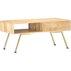 The Living Store Retro Salontafel - Massief Mangohout/Staal - 95 x 50 x 42 cm - Lichthout/Messing