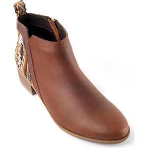 Inkkas, Brown leather Bootie, Dames, Enkellaars, Suede, Old Western Print, Rubberzool, Maat 38